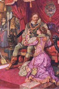Amy examine les ordres du comte de Leicester, illustration de Kenilworth, c.1910