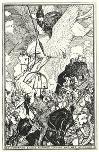 Bellérophon combat Myrina et ses Amazones (lithographie) - Henry Justice Ford