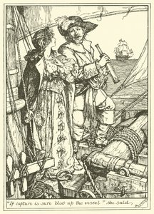 "Si la capture est certaine, faites sauter le navire" dit-elle (gravure) - Henry Justice Ford
