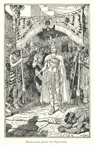 Montezuma salue les Espagnols (gravure)