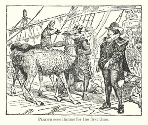 Pizarro voit des lamas pour la première fois (litho) - Henry Justice Ford