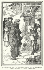 Sainte Élisabeth et ses enfants, chassés du château, sont accueillis par un pauvre aubergiste - Henry Justice Ford
