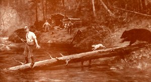 Ours approchant des pêcheurs dans les bois - Henry Marriott Paget