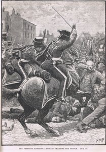 Le massacre de Peterloo avec les hussards chargeant le peuple, illustration de 