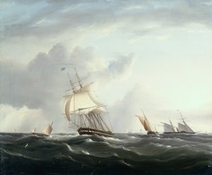Une frégate, un bateau à aubes et des petites embarcations néerlandaises dans les Downs - Henry Moses