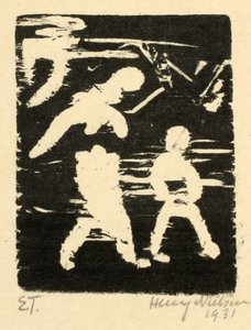 Femme marchant et enfant - Henry Nielsen