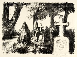 Cimetière avec trois pierres tombales