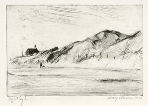 Paysage de dunes avec maison et personne - Henry Nielsen