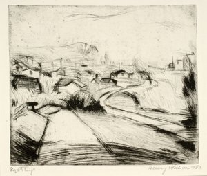 Paysage avec route et maisons