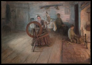 Filage à la lumière du feu - Henry Ossawa Tanner