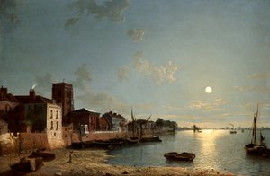 Cheyne Walk à Chelsea, au clair de lune, vers 1850