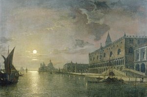 Vue au clair de lune du Bacino di San Marco, Venise, avec le Palais des Doges
