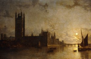 Abbaye de Westminster, Les Maisons du Parlement avec la Construction du Pont de Westminster, 1859 - Henry Pether