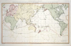 Carte générale montrant les découvertes faites par le capitaine James Cook lors de ce voyage et de ses deux précédents, avec les routes des navires sous son commandement. Par le lieutenant Roberts de la Marine Royale - Henry Roberts