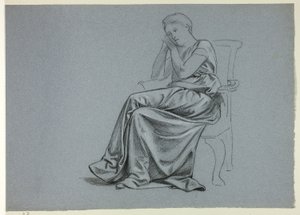 Femme en robe ample sur une chaise - Henry Stacy Marks