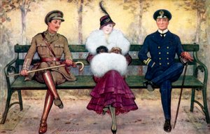 Fille sur un banc, avec un soldat et un marin de chaque côté - Henry Stephen Ludlow
