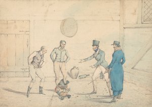 Un combat de coqs observé par quatre hommes dans une dépendance : Le combat, gravé comme planche 39 dans "The National Sports of Great Britain" - Henry Thomas Alken