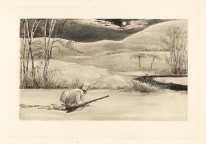 Gentleman anglais rampant sur une rive gelée pour chasser les canards - Henry Thomas Alken