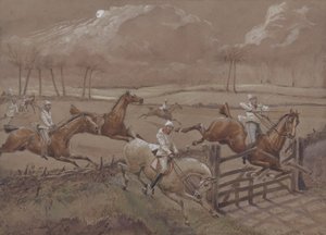 Le Dernier Champ près de Nacton Heath, planche 3, de The First Steeple Chase on Record, gravée par J. Harris, imprimée par Ackermann, Londres en 1839 - Henry Thomas Alken