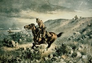 Pony Express poursuivi par des Indiens - Henry W. Hansen