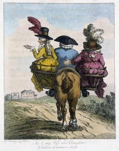 Moi avec ma femme et ma fille - dans "Caricatures anglaises sur les manières de monter à cheval", ill. par H. W. Bunbury, éd. John Stockdale - Henry William Bunbury