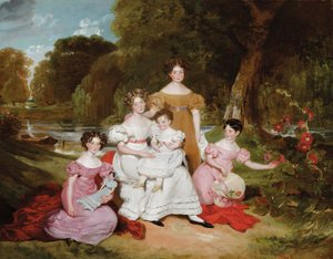 Portrait de groupe de la famille Ward Hunt dans un paysage devant une rivière - Henry Wyatt
