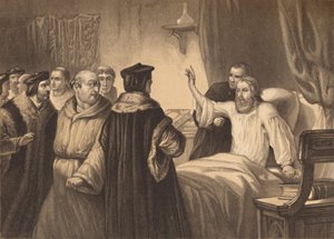 Wycliffe sur son lit de malade assailli par les frères, 1886 - Herbert Bourne