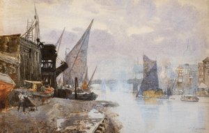Navires sur la Tamise à Bankside, vers 1884 - Herbert Menzies Marshall