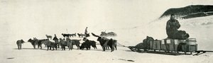 Meares et Demetri avec leurs équipes de chiens quittant Hut Point, vers 1911, 1913
