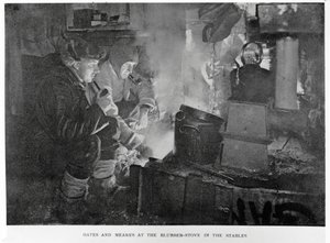Oates et Meares au poêle à graisse dans les écuries, 1911