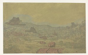 Vallée avec une rivière et une ville avec quatre tours - Hercules Segers