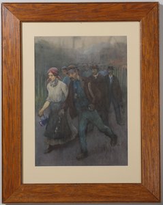 Mineurs marchant avec la femme d