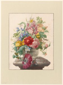 Fleurs dans un vase en verre avec un papillon - Herman Henstenburgh
