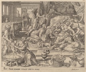 Naissance de Pharez et Zara - Herman Jansz Muller after Maerten van Heemskerck