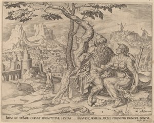 Juda donnant le gage à Tamar - Herman Jansz Muller after Maerten van Heemskerck