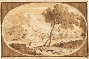 Paysage avec un grand arbre