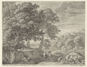 Sainte famille avec âne et chérubins - Herman van Swanevelt