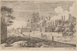 Paysage avec ruines et une femme avec un parasol - Herman van Swanevelt