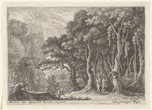 Satyre récoltant des fruits (Landschappen met saters) - Herman van Swanevelt