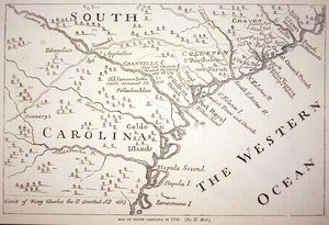 Carte de la Caroline du Sud en 1730 (lithographie) - Hermann (after) Moll