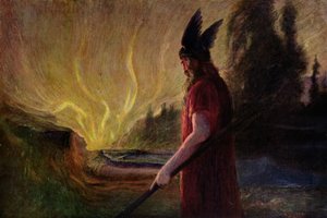 Alors que les flammes montent, Odin part, 1909 - Hermann Hendrich