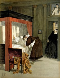 Charles IX (1550-1574), roi de France, mourant avec sa nourrice. Illustration de Hermann Vogel (1856-1918) dans « Henri IV »
