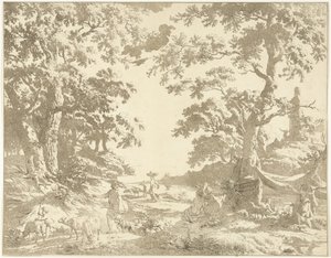 Paysage arcadien avec statue de Janus - Hermanus Fock