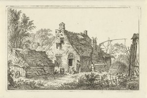 Ferme avec homme debout et femme assise