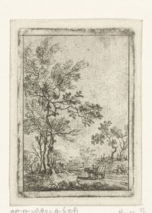 Paysage avec grand arbre et charrette
