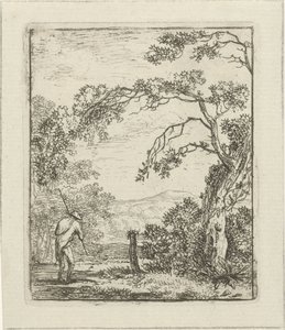 Paysage avec homme avec sac à dos - Hermanus Fock