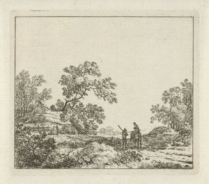Paysage avec un homme à pied et une femme à cheval