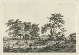 Paysage avec dessinateur et chien - Hermanus Fock