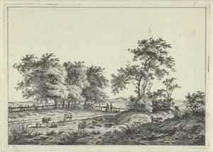 Paysage avec dessinateur et chien - Hermanus Fock