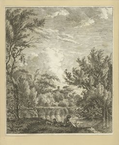Paysage avec femme au bord de l